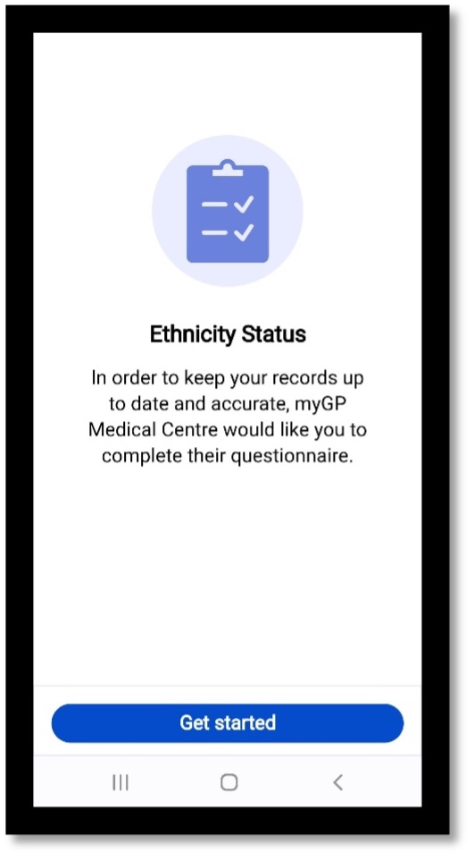 Ethnicity status screen display if you receive a text from the practice