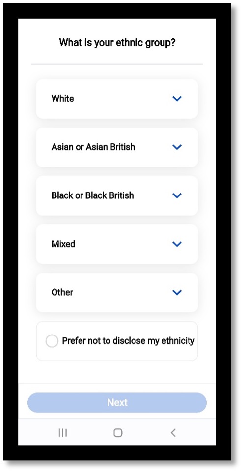 Ethnicity status input screen display if you receive a text from the practice