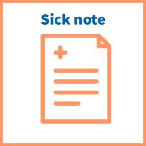 A graphic that had a symbol of a sick note and the words sick note it is linked to the Askmygp service