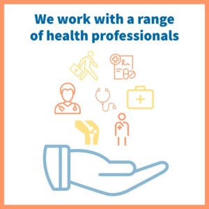 A graphic that talks about the range of health professionals in our team it is linked to our team page