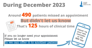 A graphic letting people know about missed appointments and how to cancel in advance.