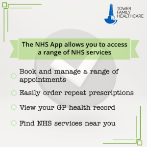A graphic promoting the benefits of the NHS App to our patients. 