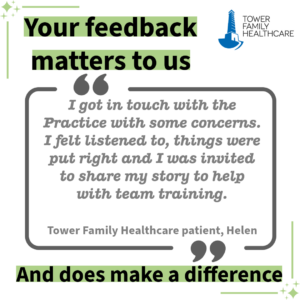 A graphic encouraging patients to provide feedback as it does make a difference. 